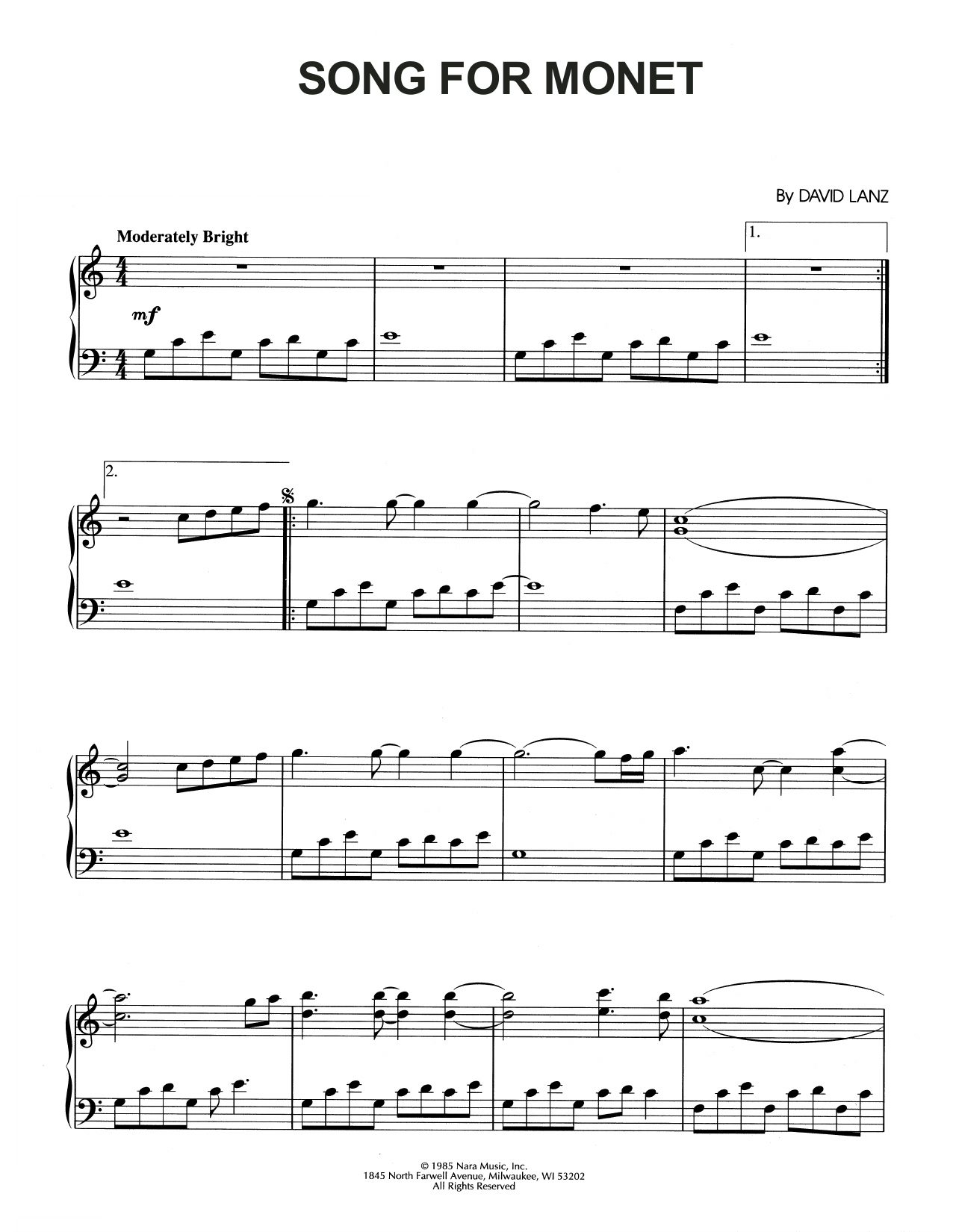 Learn to play David Lanz Song For Monet sheet music for Piano Solo in minutes. Price: 7.8900$ David Lanz Song For Monet sheet music notes and chords arranged for Piano Solo