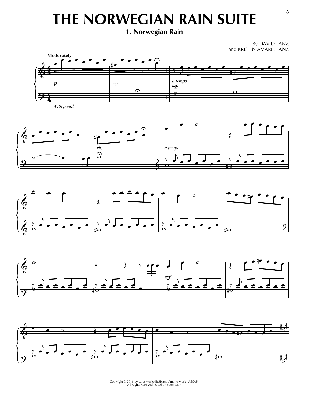 David Lanz The Norwegian Rain Suite sheet music notes and chords. Download Printable PDF.