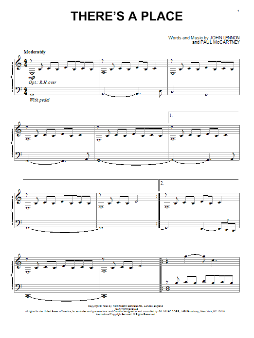 The Beatles There's A Place sheet music notes and chords arranged for Piano Solo