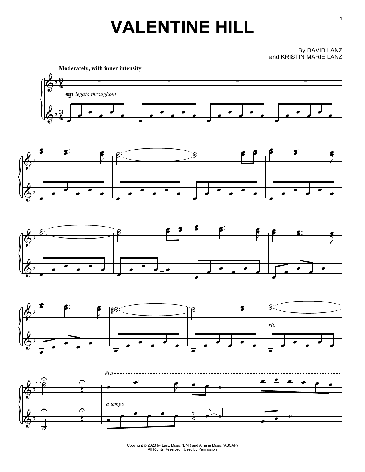 David Lanz Valentine Hill sheet music notes and chords. Download Printable PDF.