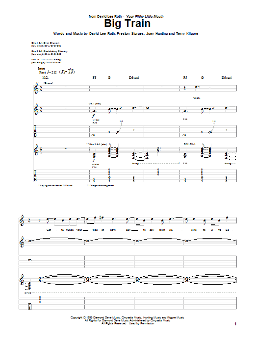 Learn to play David Lee Roth Big Train sheet music for Guitar Tab in minutes. Price: 7.8900$ David Lee Roth Big Train sheet music notes and chords arranged for Guitar Tab