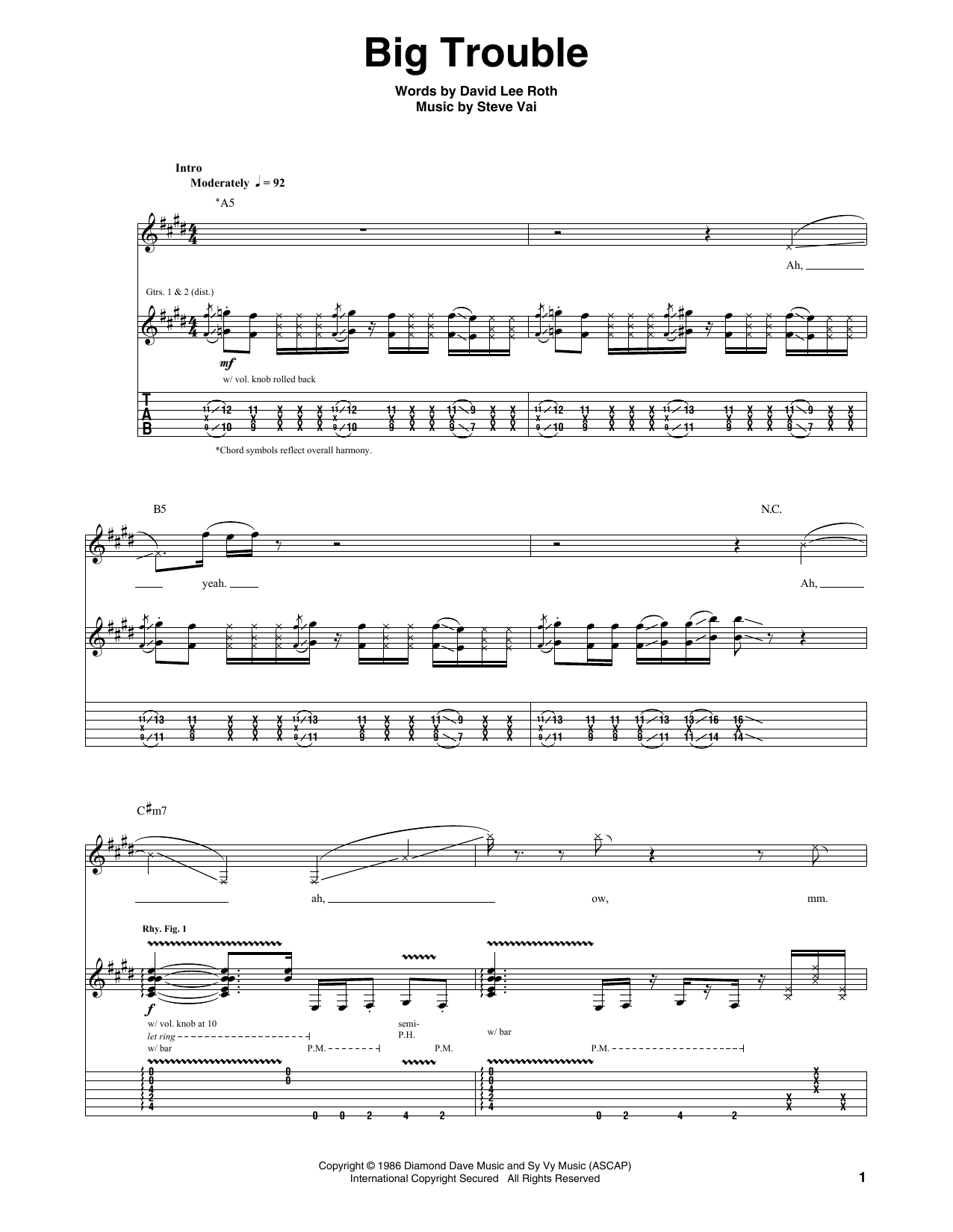 Learn to play David Lee Roth Big Trouble sheet music for Guitar Tab in minutes. Price: 7.8900$ David Lee Roth Big Trouble sheet music notes and chords arranged for Guitar Tab