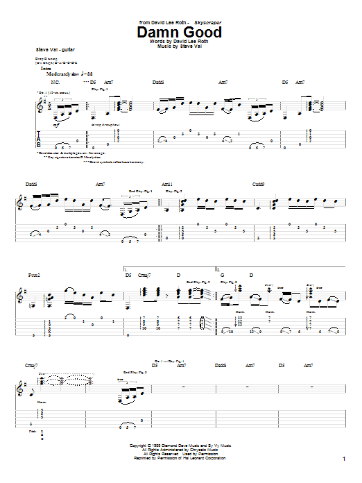 Learn to play David Lee Roth Damn Good sheet music for Guitar Tab in minutes. Price: 7.8900$ David Lee Roth Damn Good sheet music notes and chords arranged for Guitar Tab