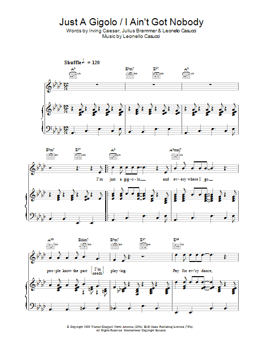 David Lee Roth Just A Gigolo / I Ain't Got Nobody sheet music notes and chords. Download Printable PDF.