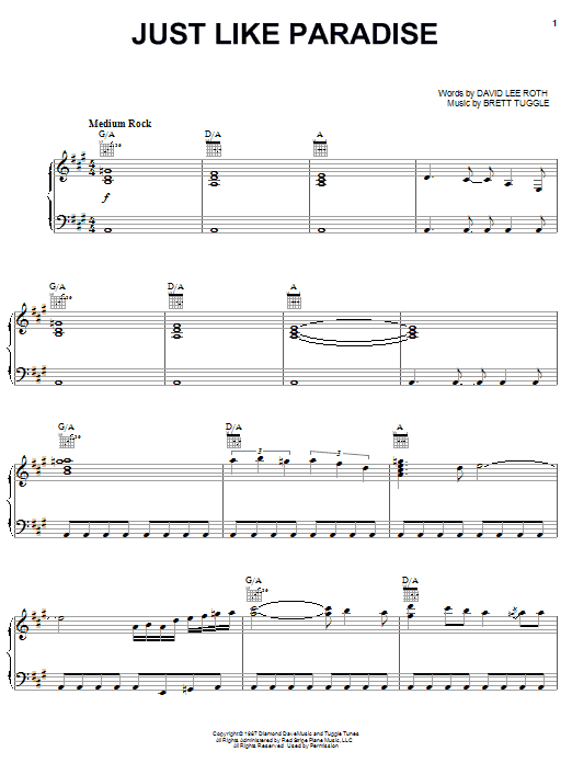 David Lee Roth Just Like Paradise sheet music notes and chords. Download Printable PDF.