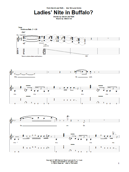 Learn to play David Lee Roth Ladies' Nite In Buffalo? sheet music for Guitar Tab in minutes. Price: 7.8900$ David Lee Roth Ladies' Nite In Buffalo? sheet music notes and chords arranged for Guitar Tab