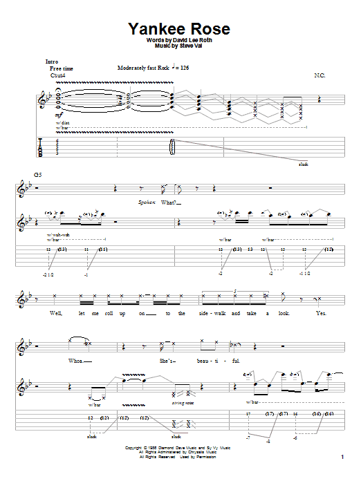 David Lee Roth Yankee Rose sheet music notes and chords. Download Printable PDF.