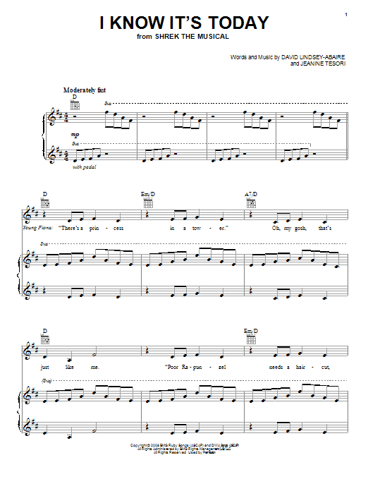 Jeanine Tesori I Know It's Today (from 'Shrek The Musical') sheet music notes and chords. Download Printable PDF.