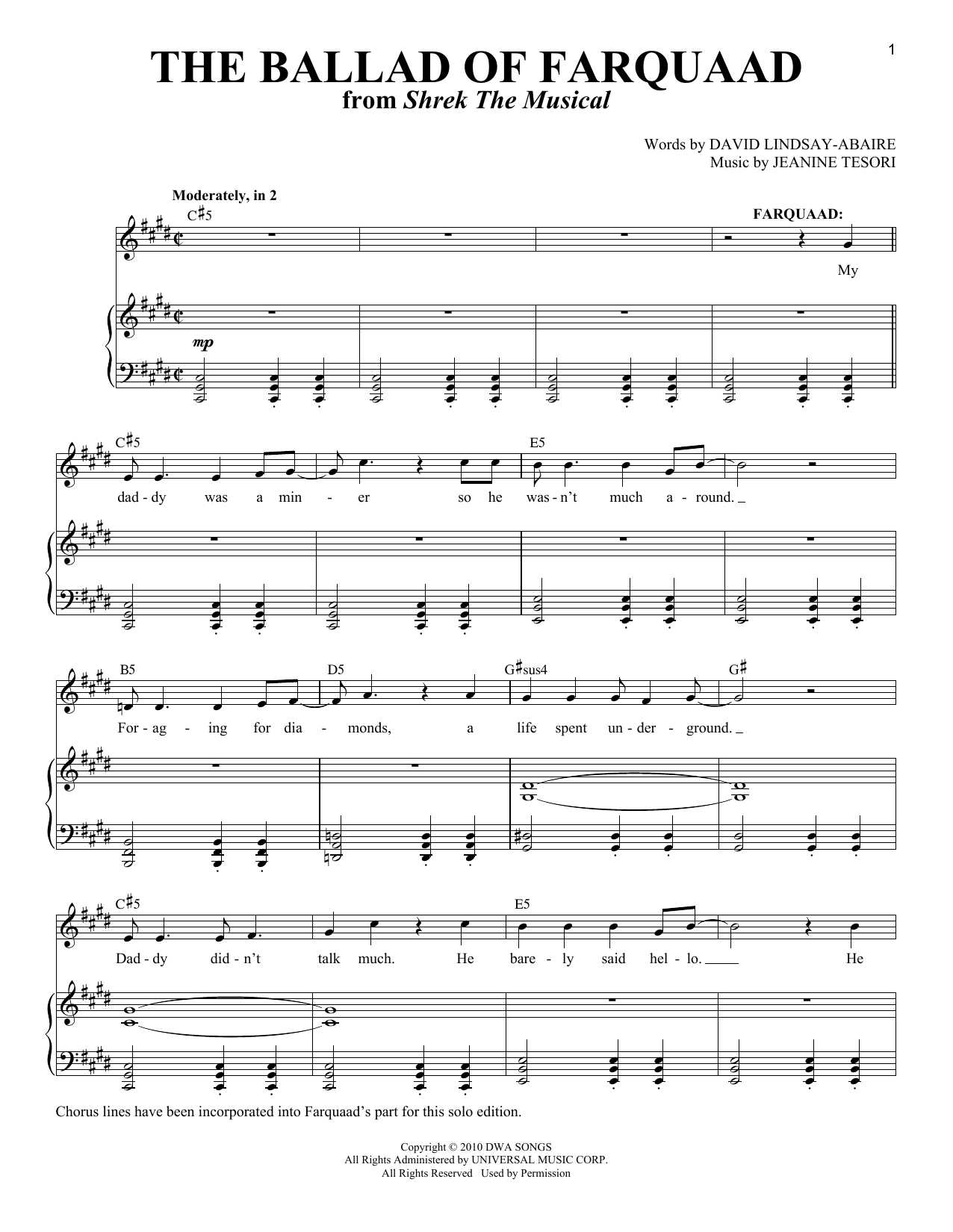 David Lindsay-Abaire The Ballad of Farquaad (from Shrek The Musical) sheet music notes and chords. Download Printable PDF.