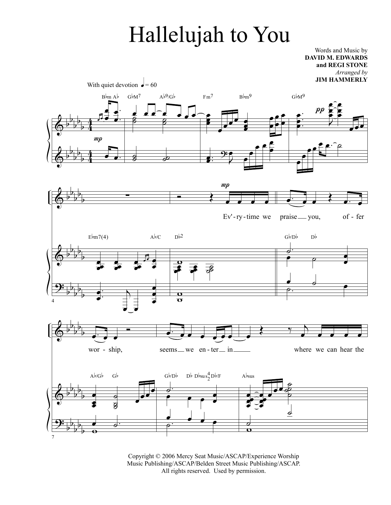 David M. Edwards and Regi Stone Hallelujah To You (arr. Jim Hammerly) sheet music notes and chords arranged for Piano & Vocal