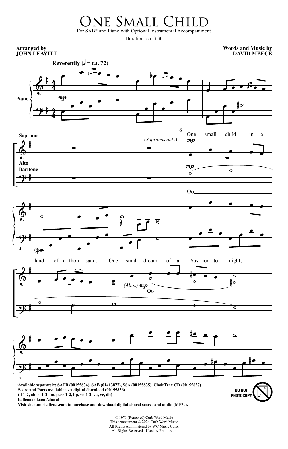 David Meece One Small Child (arr. John Leavitt) sheet music notes and chords. Download Printable PDF.