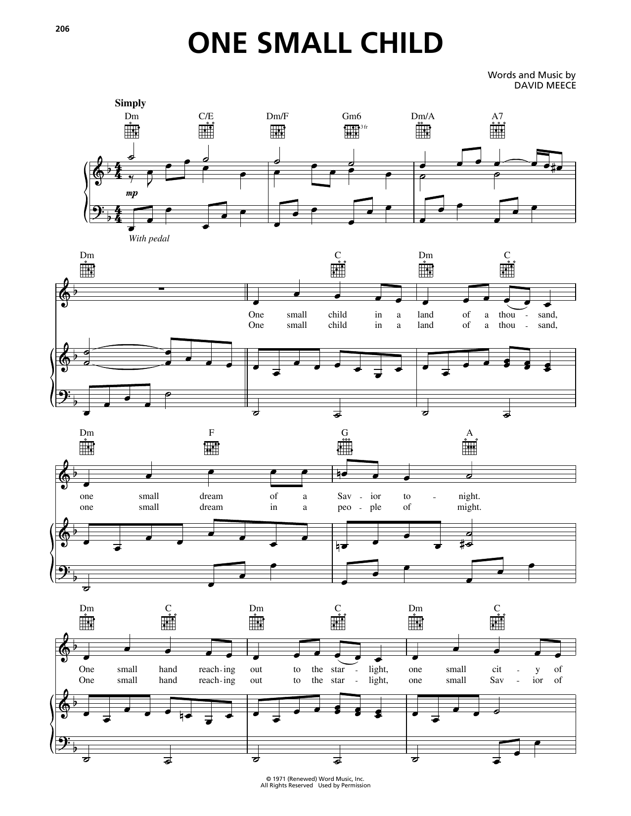 David Meece One Small Child sheet music notes and chords. Download Printable PDF.