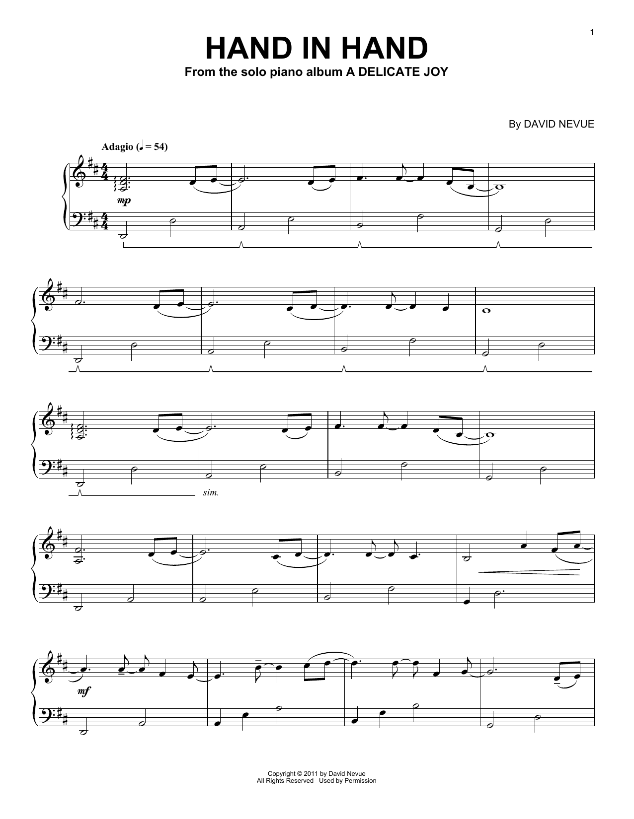Learn to play David Nevue Hand In Hand sheet music for Piano Solo in minutes. Price: 7.8900$ David Nevue Hand In Hand sheet music notes and chords arranged for Piano Solo