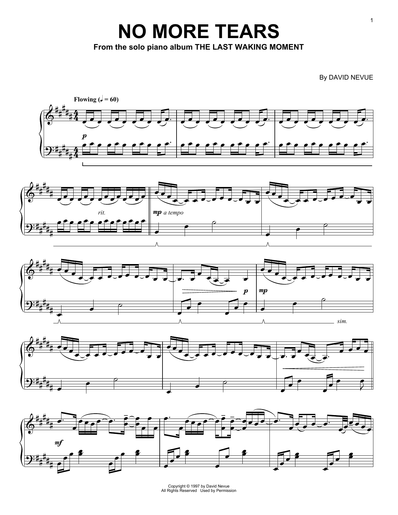 Learn to play David Nevue No More Tears sheet music for Piano Solo in minutes. Price: 7.8900$ David Nevue No More Tears sheet music notes and chords arranged for Piano Solo