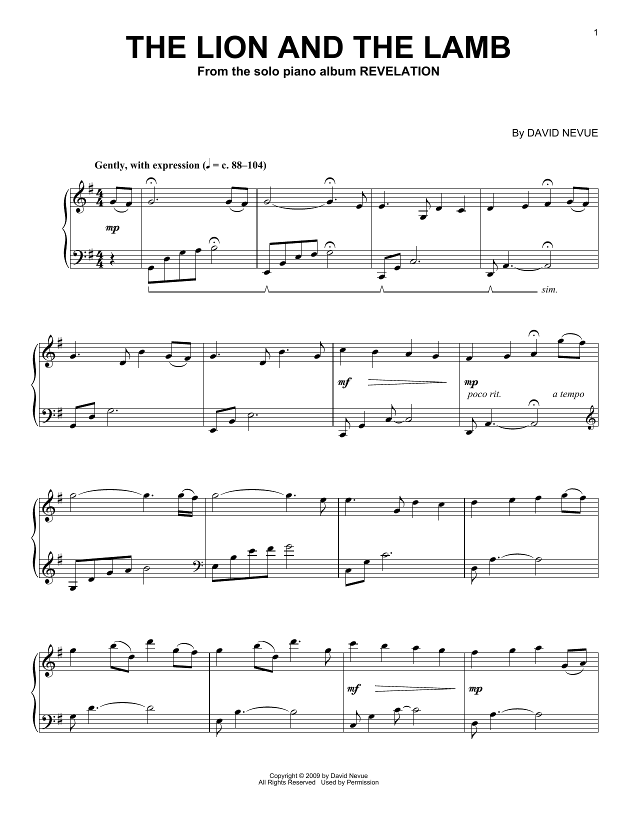 David Nevue The Lion And The Lamb sheet music notes and chords. Download Printable PDF.