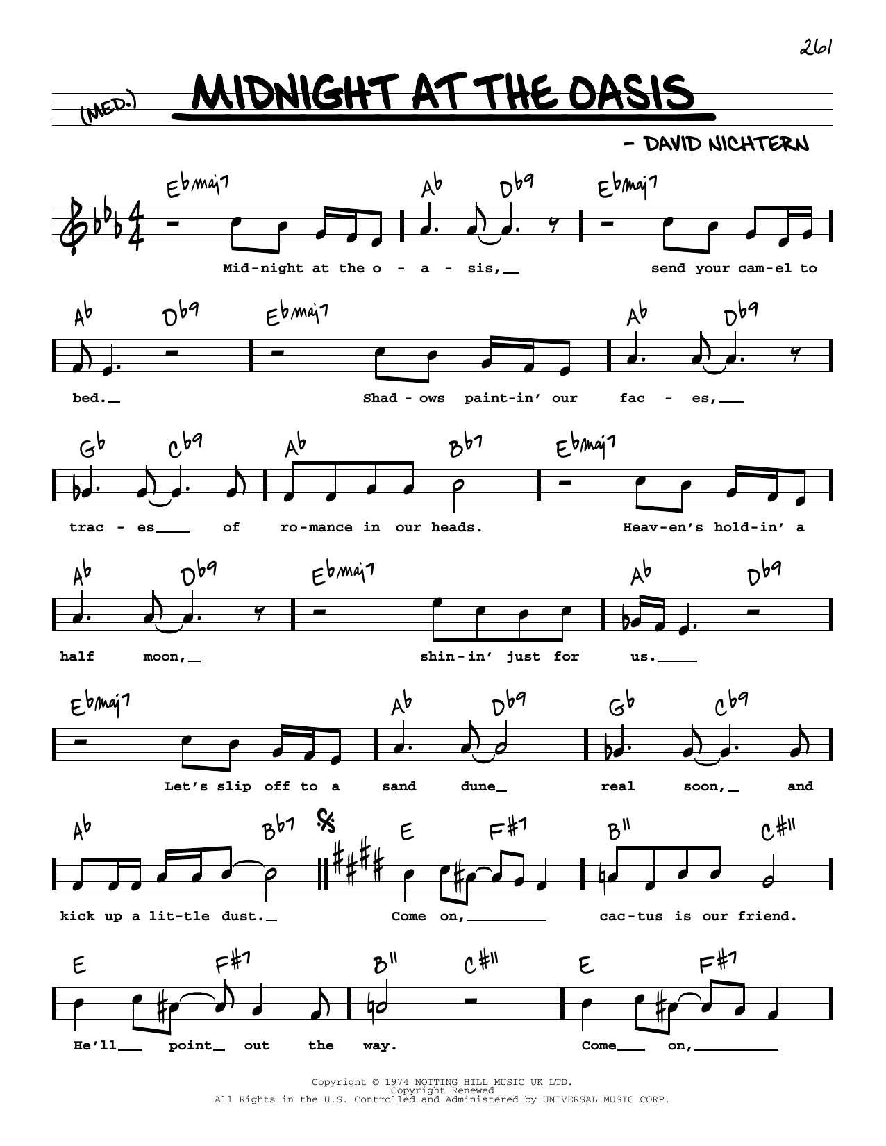 Learn to play David Nichtern Midnight At The Oasis (High Voice) sheet music for Real Book – Melody, Lyrics & Chords in minutes. Price: 5.9900$ David Nichtern Midnight At The Oasis (High Voice) sheet music notes and chords arranged for Real Book – Melody, Lyrics & Chords