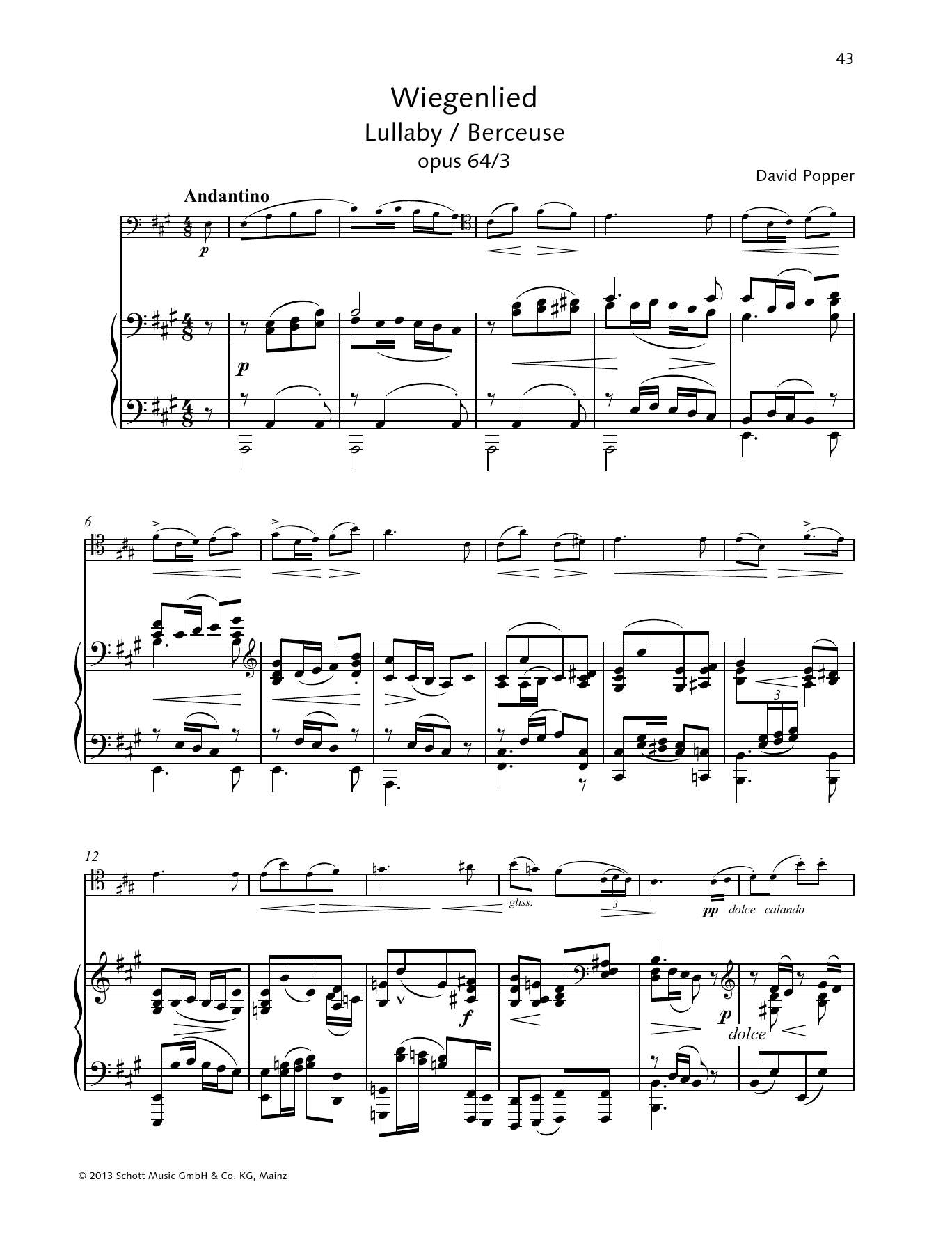 Learn to play Dávid Popper Lullaby sheet music for String Solo in minutes. Price: 4.4900$ Dávid Popper Lullaby sheet music notes and chords arranged for String Solo