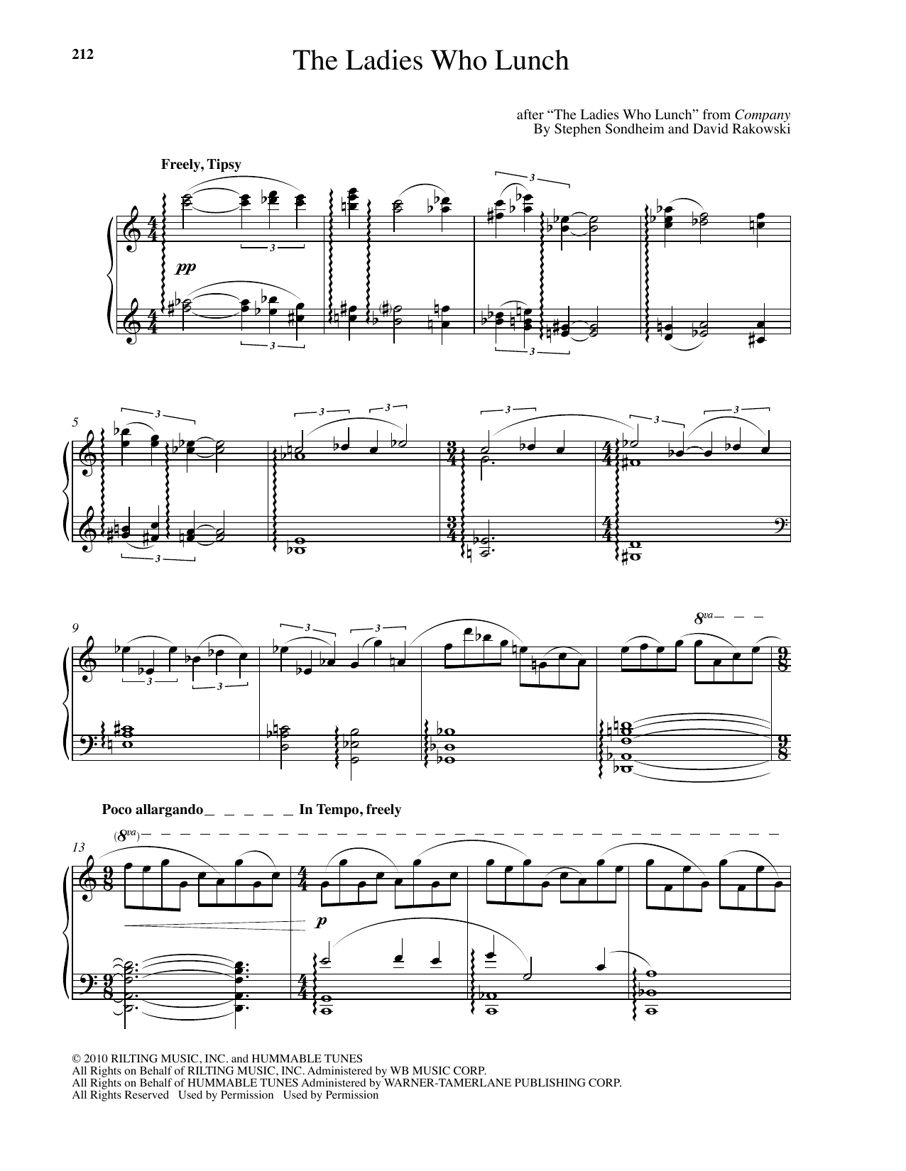 Stephen Sondheim The Ladies Who Lunch (arr. David Rakowski) sheet music notes and chords arranged for Piano Solo