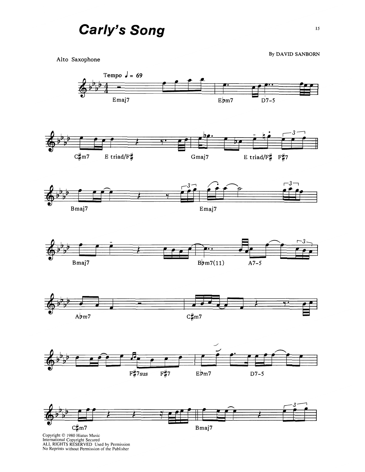 Learn to play David Sanborn Carly's Song sheet music for Alto Sax Transcription in minutes. Price: 5.9900$ David Sanborn Carly's Song sheet music notes and chords arranged for Alto Sax Transcription