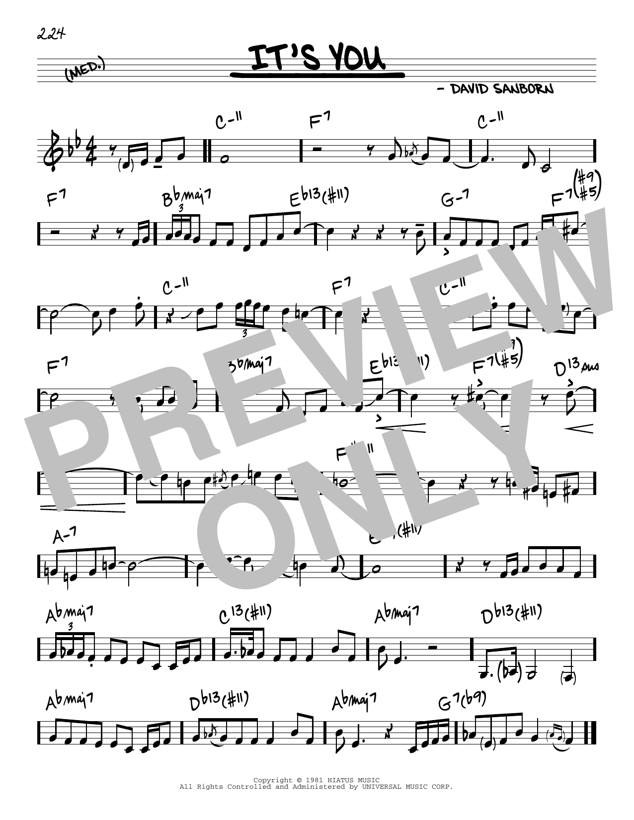 Learn to play David Sanborn It's You sheet music for Real Book – Melody & Chords in minutes. Price: 5.9900$ David Sanborn It's You sheet music notes and chords arranged for Real Book – Melody & Chords
