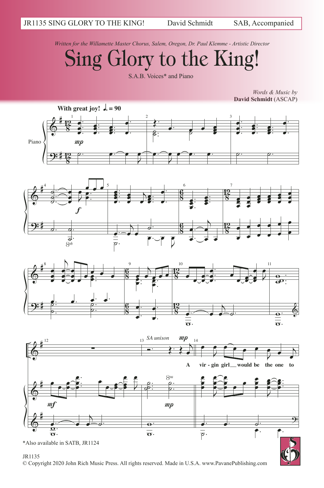 David Schmidt Sing Glory To The King sheet music notes and chords. Download Printable PDF.