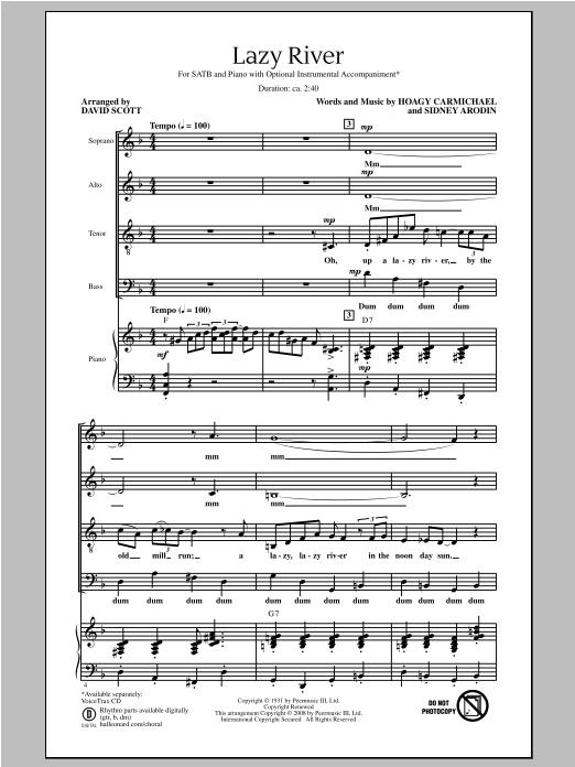 Hoagy Carmichael Lazy River (arr. David Scott) sheet music notes and chords. Download Printable PDF.