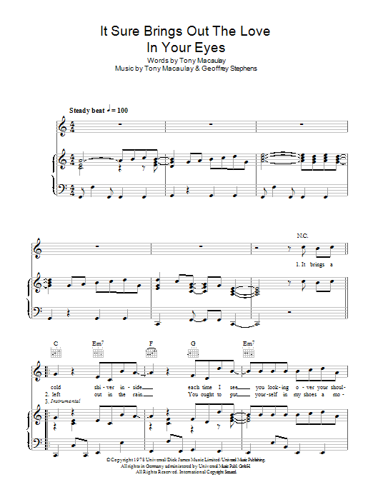 Learn to play David Soul It Sure Brings Out The Love In Your Eyes sheet music for Piano, Vocal & Guitar Chords in minutes. Price: 7.8900$ David Soul It Sure Brings Out The Love In Your Eyes sheet music notes and chords arranged for Piano, Vocal & Guitar Chords
