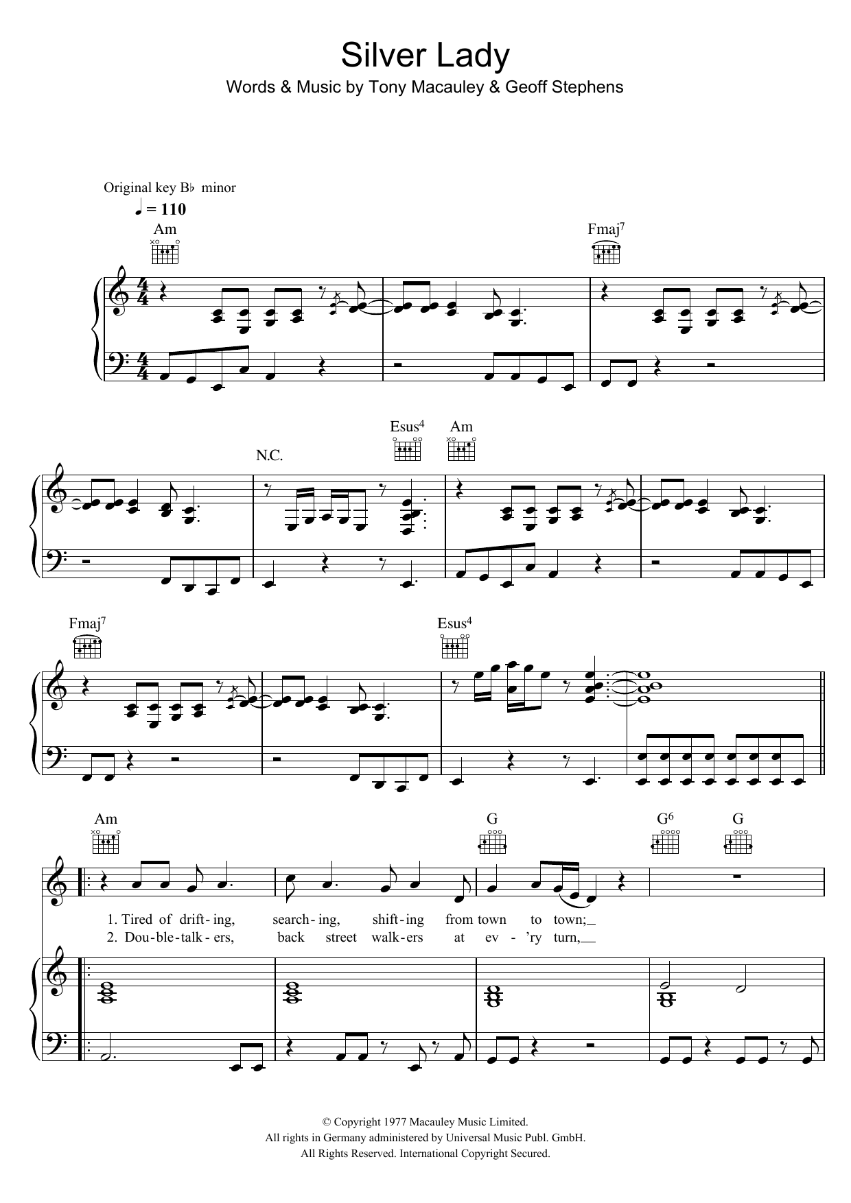 Learn to play David Soul Silver Lady sheet music for Piano, Vocal & Guitar Chords in minutes. Price: 7.8900$ David Soul Silver Lady sheet music notes and chords arranged for Piano, Vocal & Guitar Chords