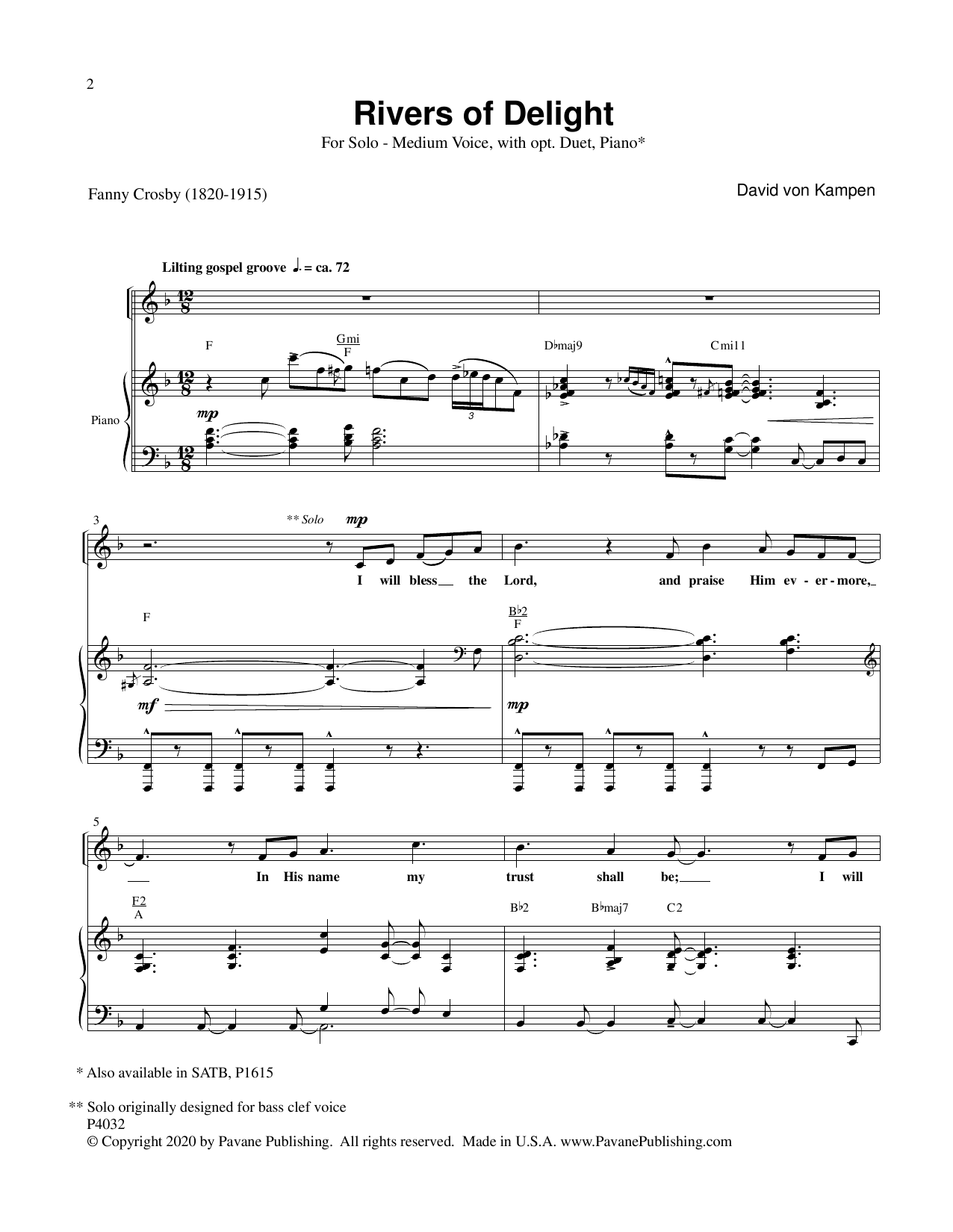 Learn to play David Von Kampen Rivers Of Delight sheet music for Piano & Vocal in minutes. Price: 9.9900$ David Von Kampen Rivers Of Delight sheet music notes and chords arranged for Piano & Vocal