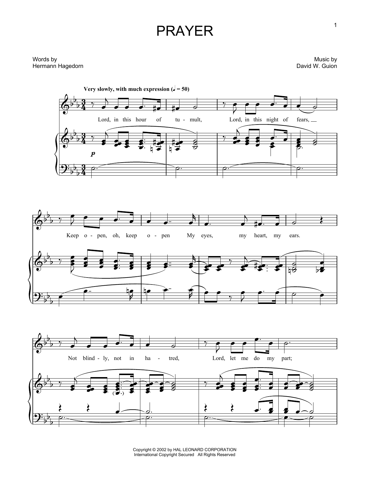 David W. Guion and Hermann Hagedorn Prayer (arr. Joan Frey Boytim) sheet music notes and chords. Download Printable PDF.