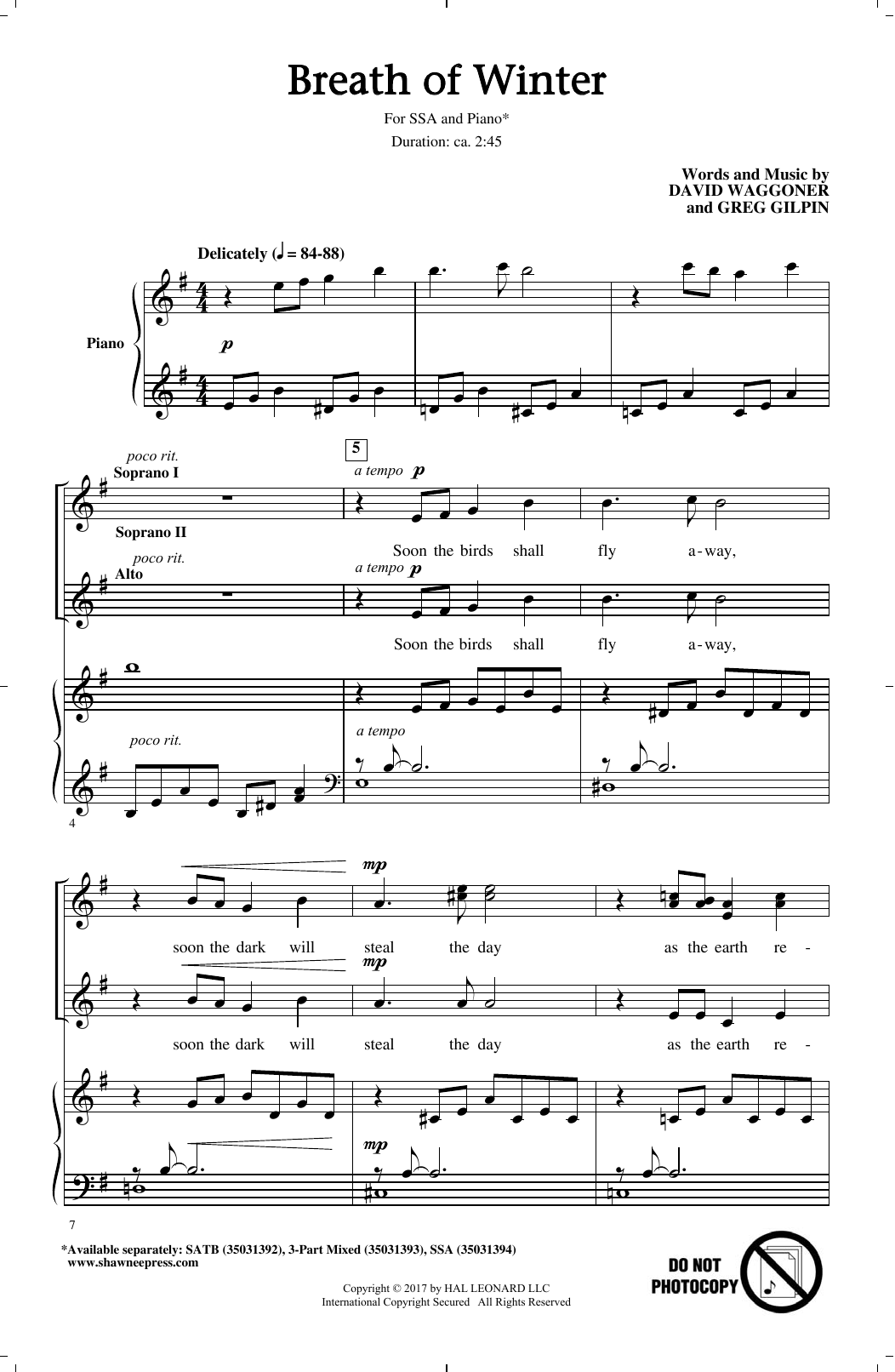 David Waggoner & Greg Gilpin Breath Of Winter sheet music notes and chords. Download Printable PDF.