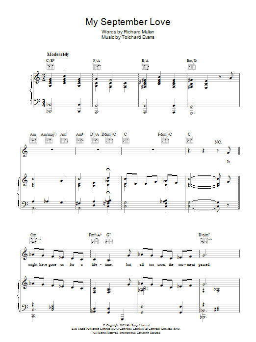 David Whitfield My September Love sheet music notes and chords. Download Printable PDF.