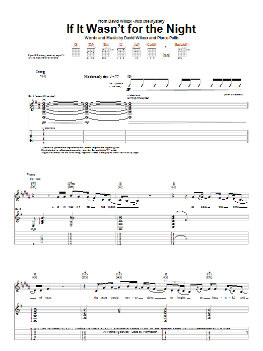 Learn to play David Wilcox If It Wasn't For The Night sheet music for Guitar Tab in minutes. Price: 7.8900$ David Wilcox If It Wasn't For The Night sheet music notes and chords arranged for Guitar Tab