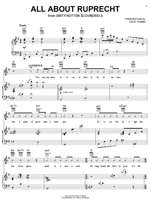 Learn to play David Yazbek All About Ruprecht sheet music for Piano, Vocal & Guitar Chords (Right-Hand Melody) in minutes. Price: 7.8900$ David Yazbek All About Ruprecht sheet music notes and chords arranged for Piano, Vocal & Guitar Chords (Right-Hand Melody)