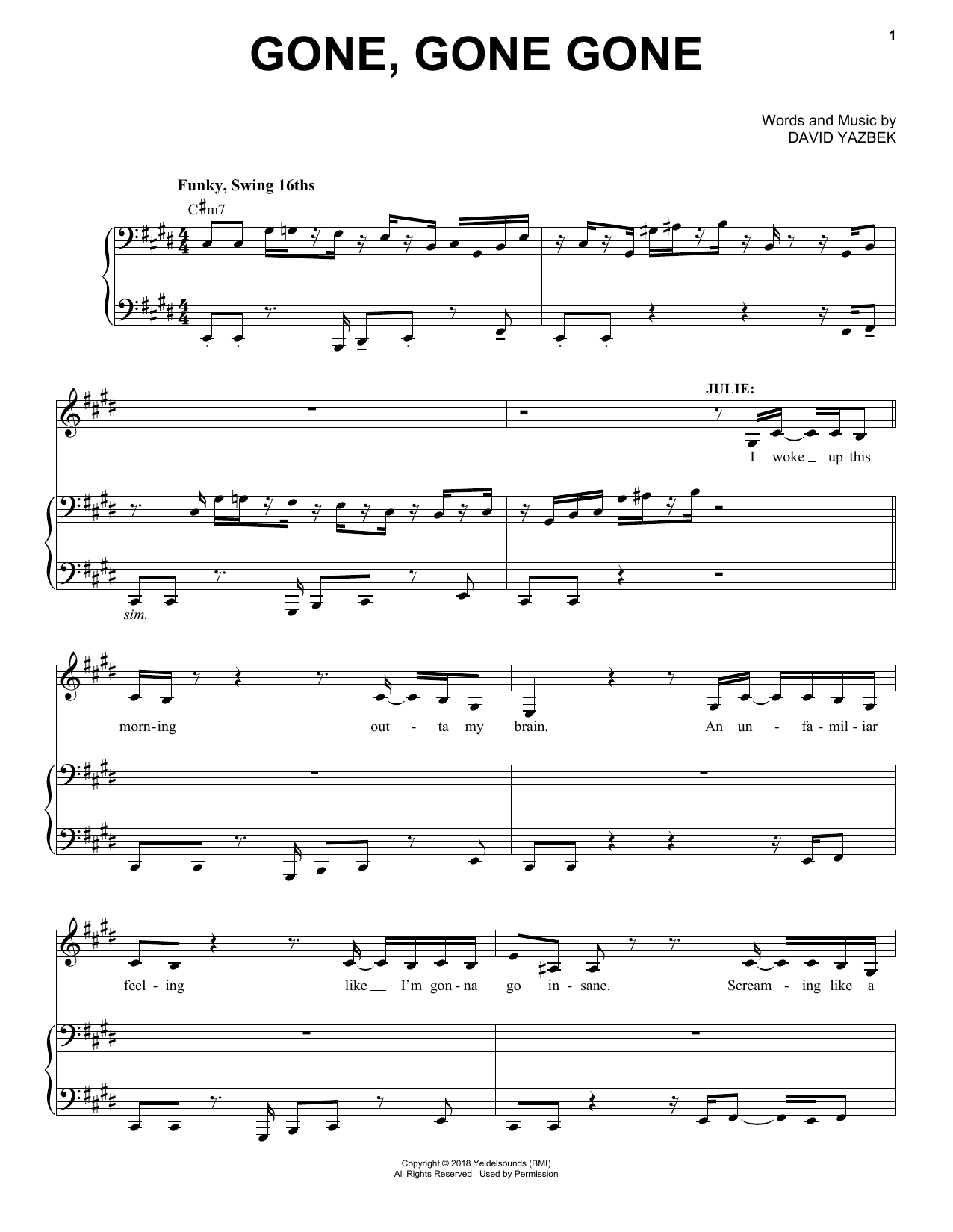 David Yazbek Gone, Gone, Gone (from the musical Tootsie) sheet music notes and chords. Download Printable PDF.