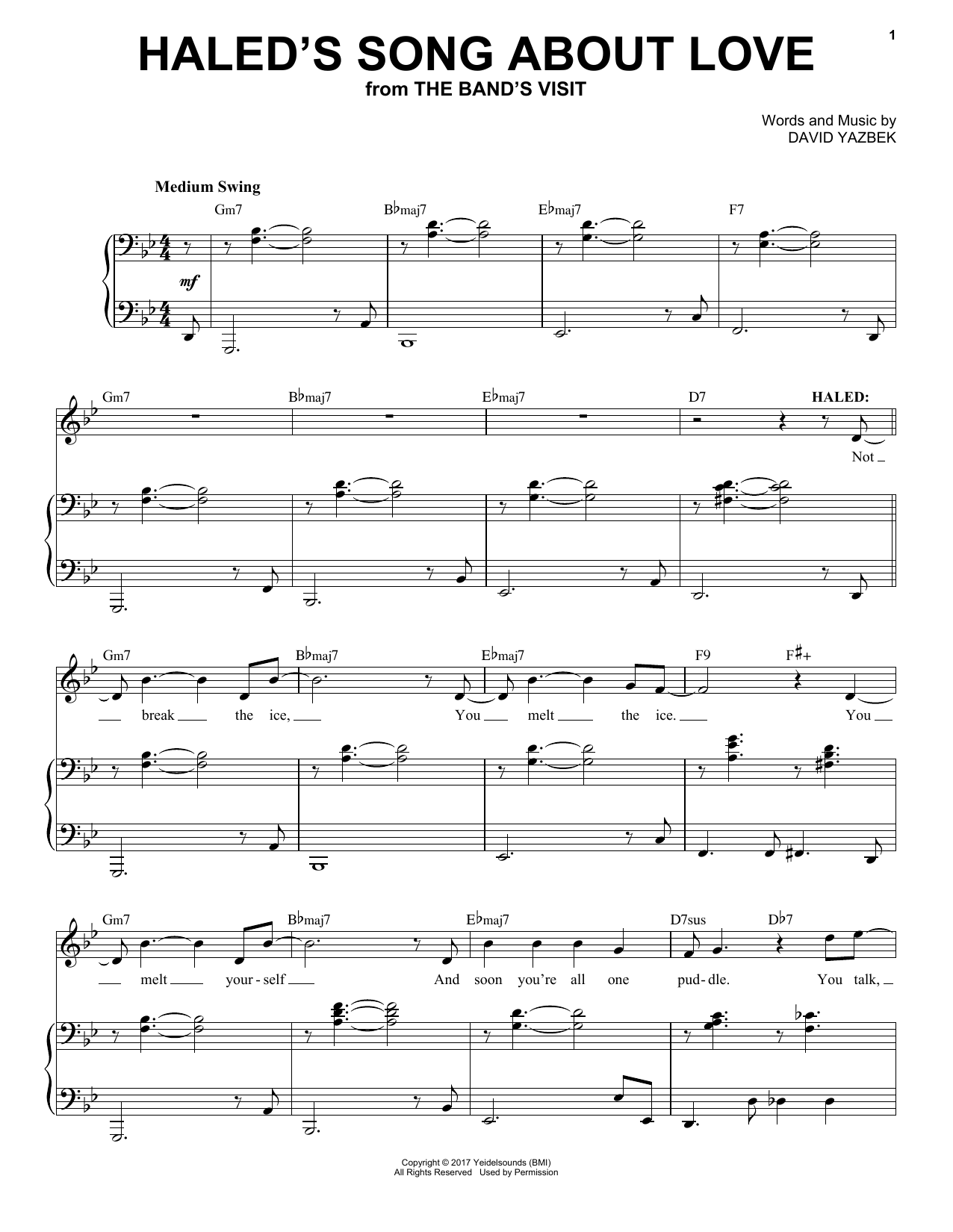 David Yazbek Haled's Song About Love (from The Band's Visit) sheet music notes and chords. Download Printable PDF.