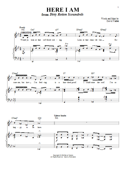 David Yazbek Here I Am sheet music notes and chords. Download Printable PDF.