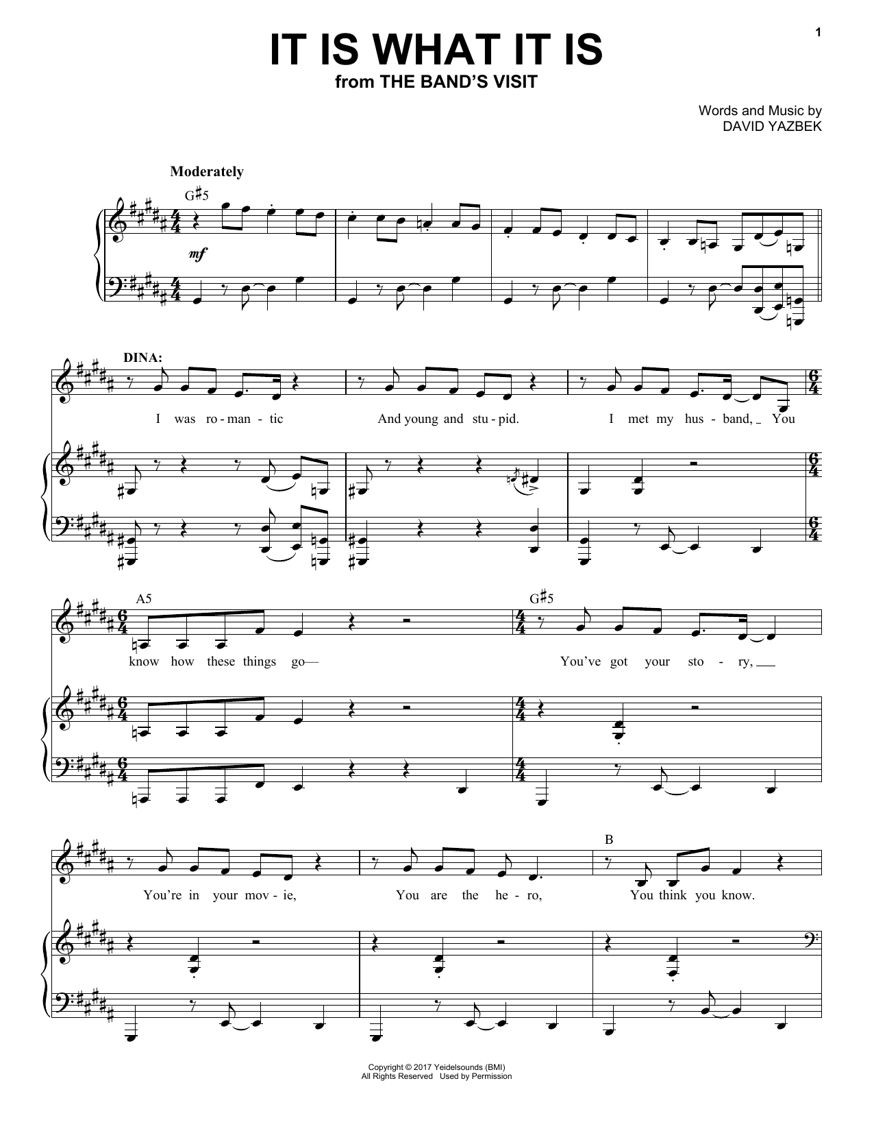 Learn to play David Yazbek It Is What It Is (from The Band's Visit) sheet music for Piano & Vocal in minutes. Price: 7.8900$ David Yazbek It Is What It Is (from The Band's Visit) sheet music notes and chords arranged for Piano & Vocal