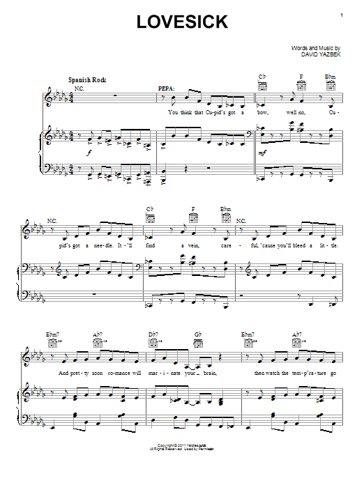 Learn to play David Yazbek Lovesick sheet music for Piano, Vocal & Guitar Chords (Right-Hand Melody) in minutes. Price: 7.8900$ David Yazbek Lovesick sheet music notes and chords arranged for Piano, Vocal & Guitar Chords (Right-Hand Melody)