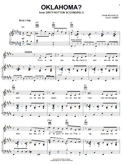 Learn to play David Yazbek Oklahoma? sheet music for Piano, Vocal & Guitar Chords (Right-Hand Melody) in minutes. Price: 7.8900$ David Yazbek Oklahoma? sheet music notes and chords arranged for Piano, Vocal & Guitar Chords (Right-Hand Melody)