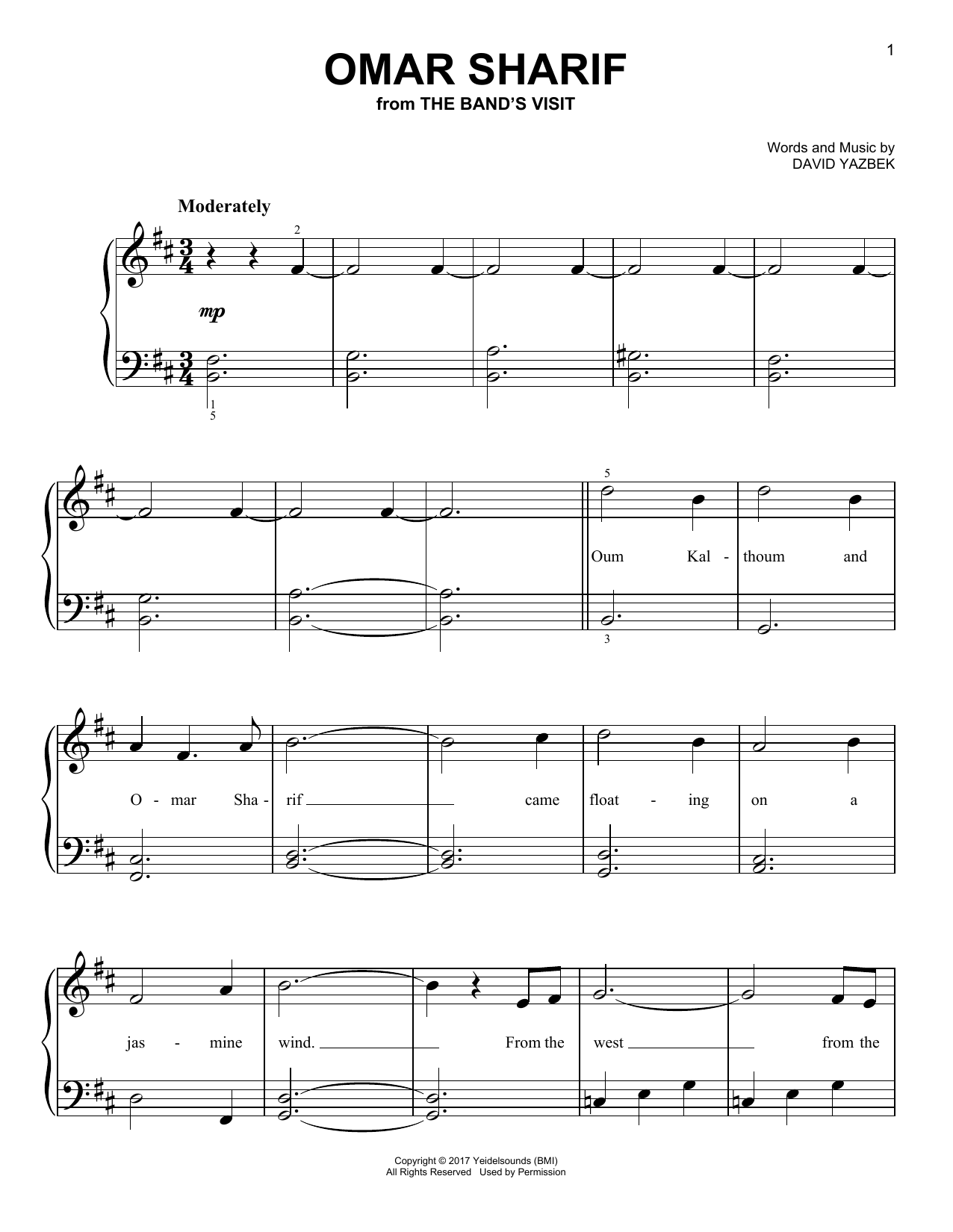 David Yazbek Omar Sharif (from The Band's Visit) sheet music notes and chords. Download Printable PDF.