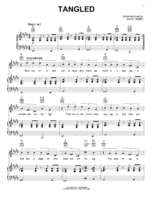 David Yazbek Tangled sheet music notes and chords arranged for Piano, Vocal & Guitar Chords (Right-Hand Melody)