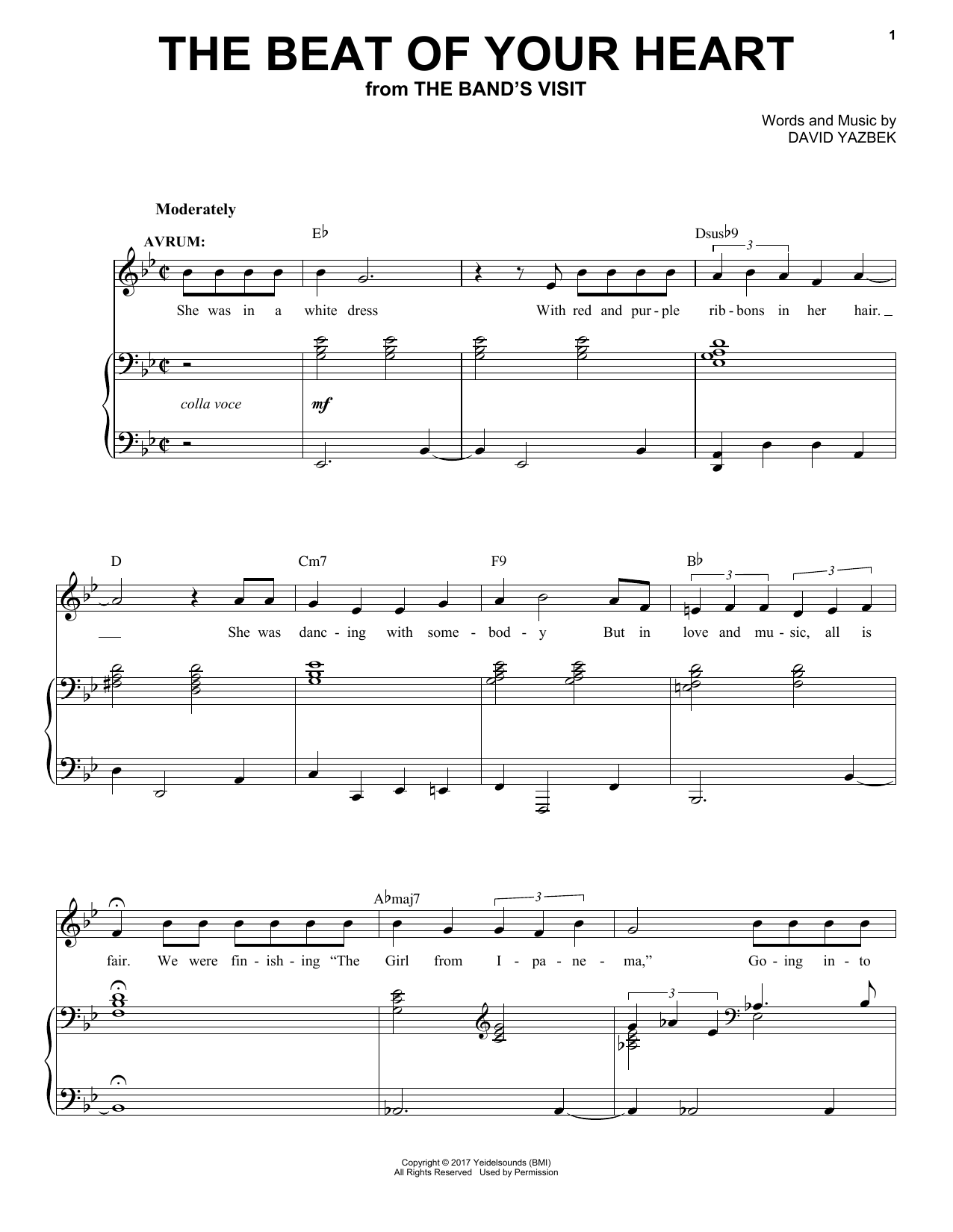 David Yazbek The Beat Of Your Heart (from The Band's Visit) sheet music notes and chords arranged for Piano & Vocal