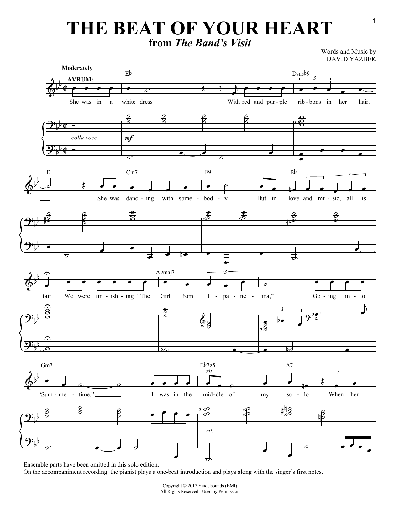 David Yazbek The Beat Of Your Heart [Solo version] (from The Band's Visit) sheet music notes and chords arranged for Piano & Vocal