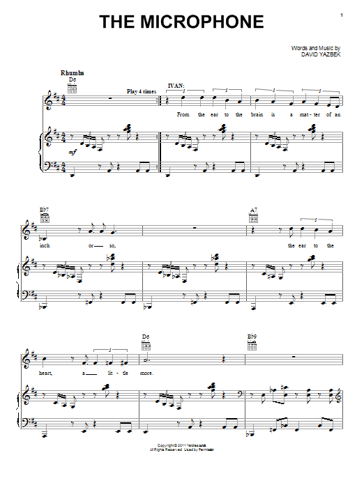 Learn to play David Yazbek The Microphone sheet music for Piano, Vocal & Guitar Chords (Right-Hand Melody) in minutes. Price: 7.8900$ David Yazbek The Microphone sheet music notes and chords arranged for Piano, Vocal & Guitar Chords (Right-Hand Melody)
