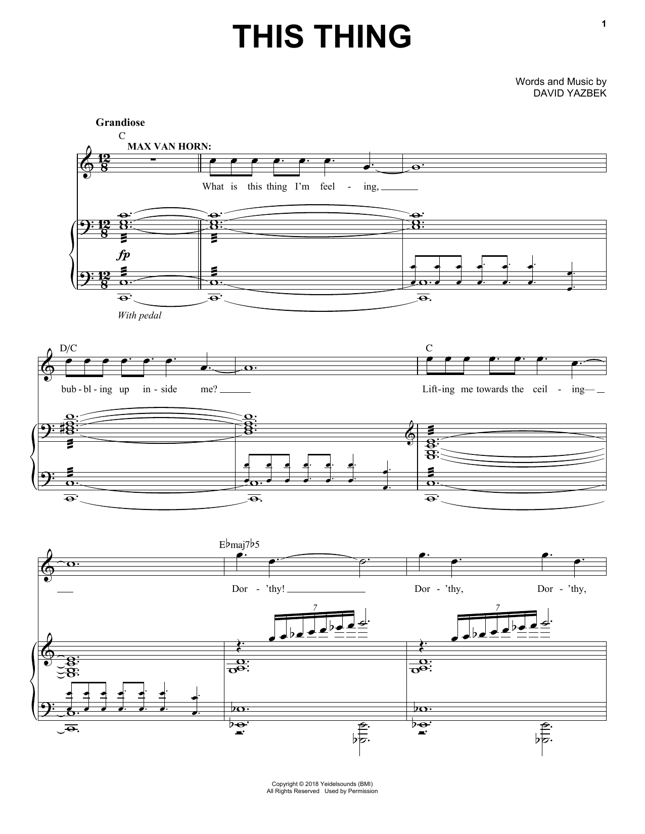 Learn to play David Yazbek This Thing (from the musical Tootsie) sheet music for Piano & Vocal in minutes. Price: 7.8900$ David Yazbek This Thing (from the musical Tootsie) sheet music notes and chords arranged for Piano & Vocal