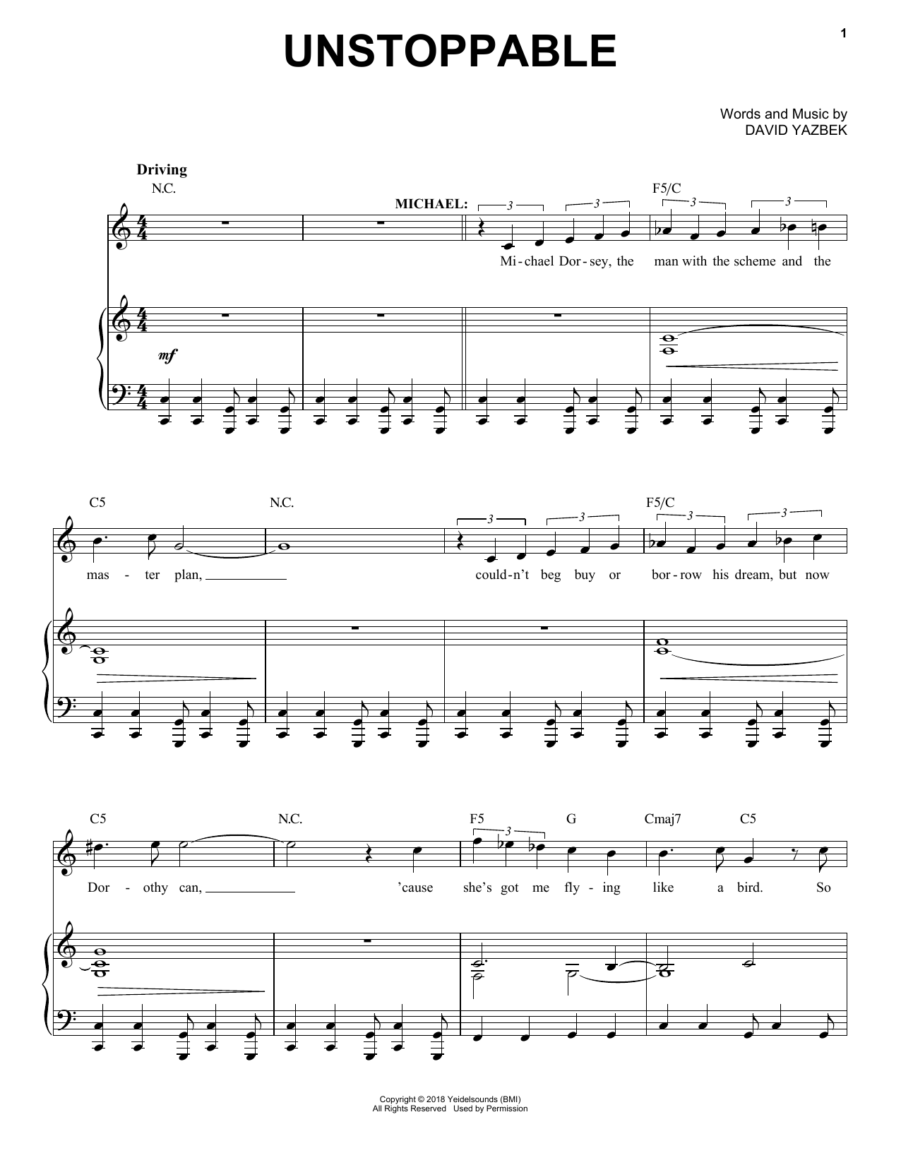 David Yazbek Unstoppable (from the musical Tootsie) sheet music notes and chords. Download Printable PDF.