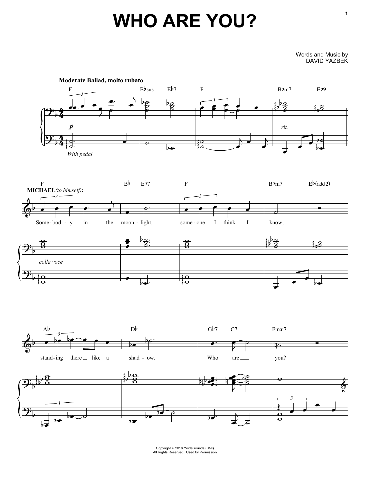 David Yazbek Who Are You? (from the musical Tootsie) sheet music notes and chords arranged for Piano & Vocal