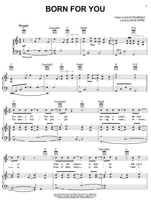 Learn to play David Zippel Born For You sheet music for Piano, Vocal & Guitar Chords (Right-Hand Melody) in minutes. Price: 7.8900$ David Zippel Born For You sheet music notes and chords arranged for Piano, Vocal & Guitar Chords (Right-Hand Melody)