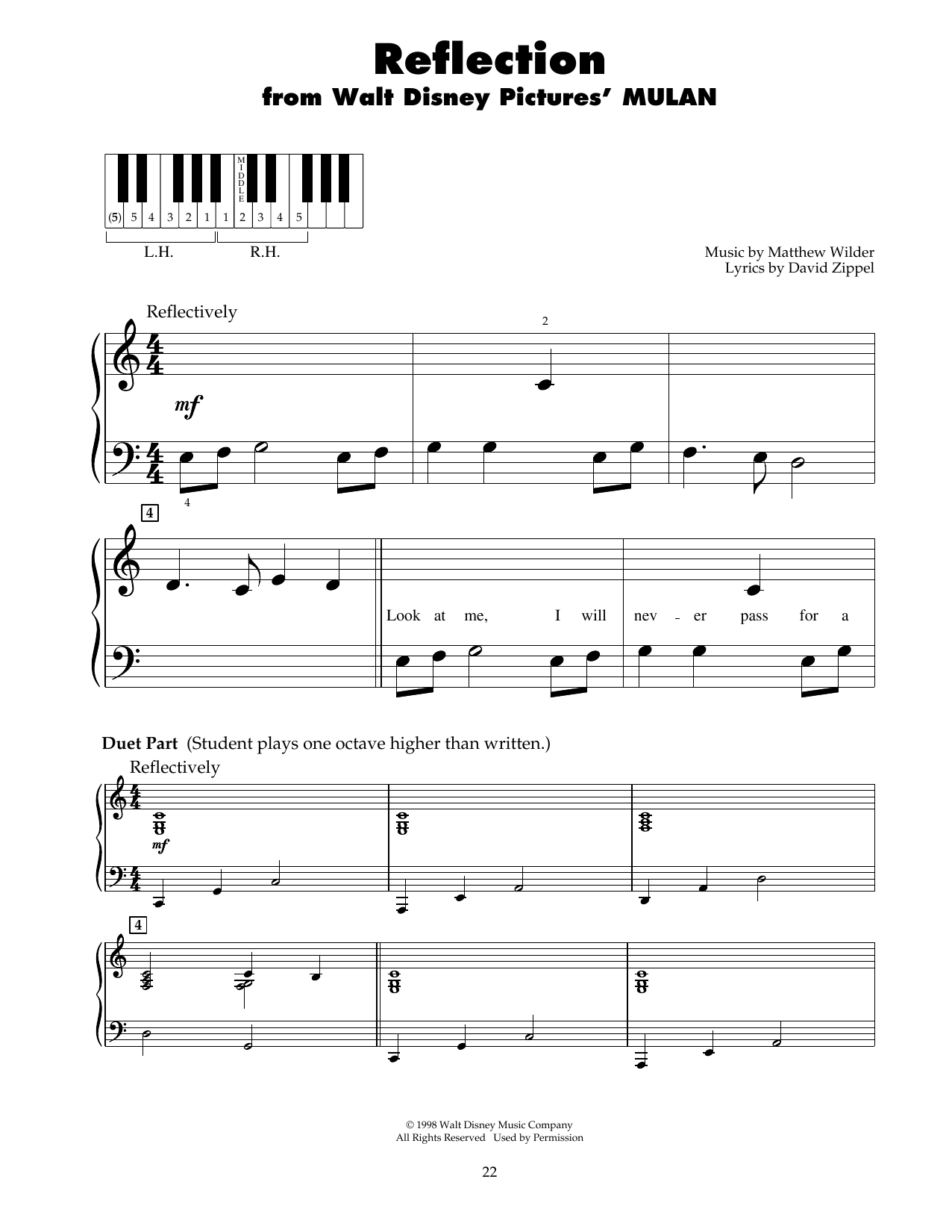 David Zippel Reflection (from Mulan) sheet music notes and chords. Download Printable PDF.